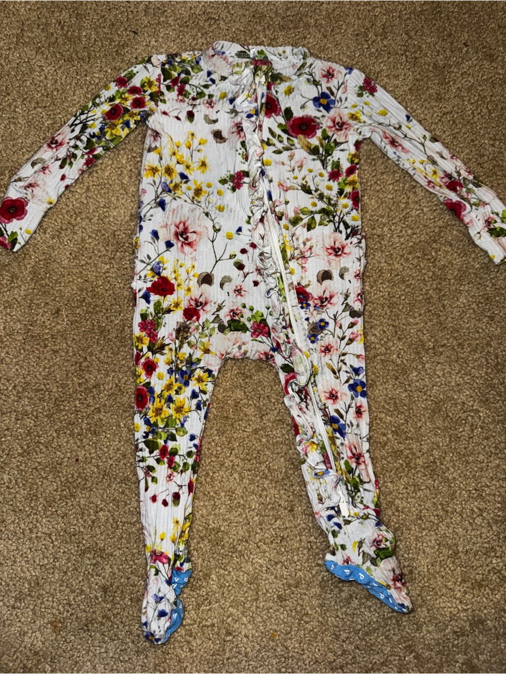 Posh Peanut Floral Ruffle Footie Pajamas 3-6M